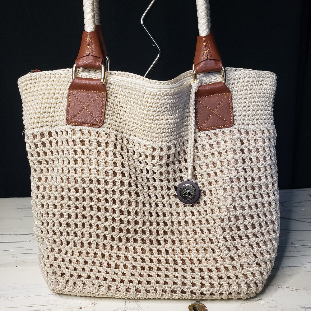 The Sak Crochet Hobo Bag in Cream and Brown - Picture 2 of 12